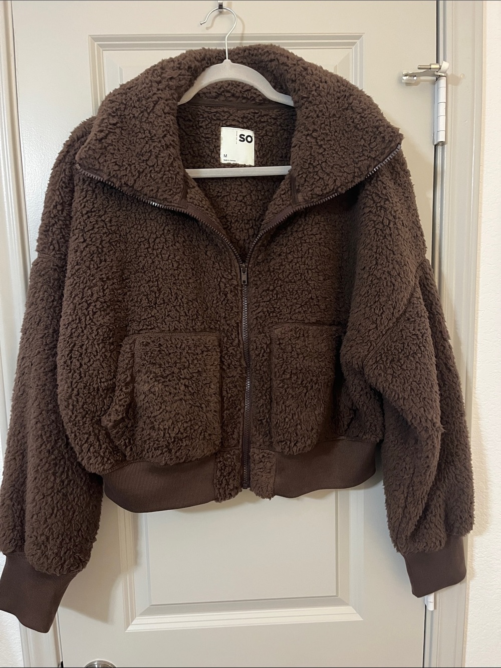 SO Brown Plush Teddy Zip Jacket